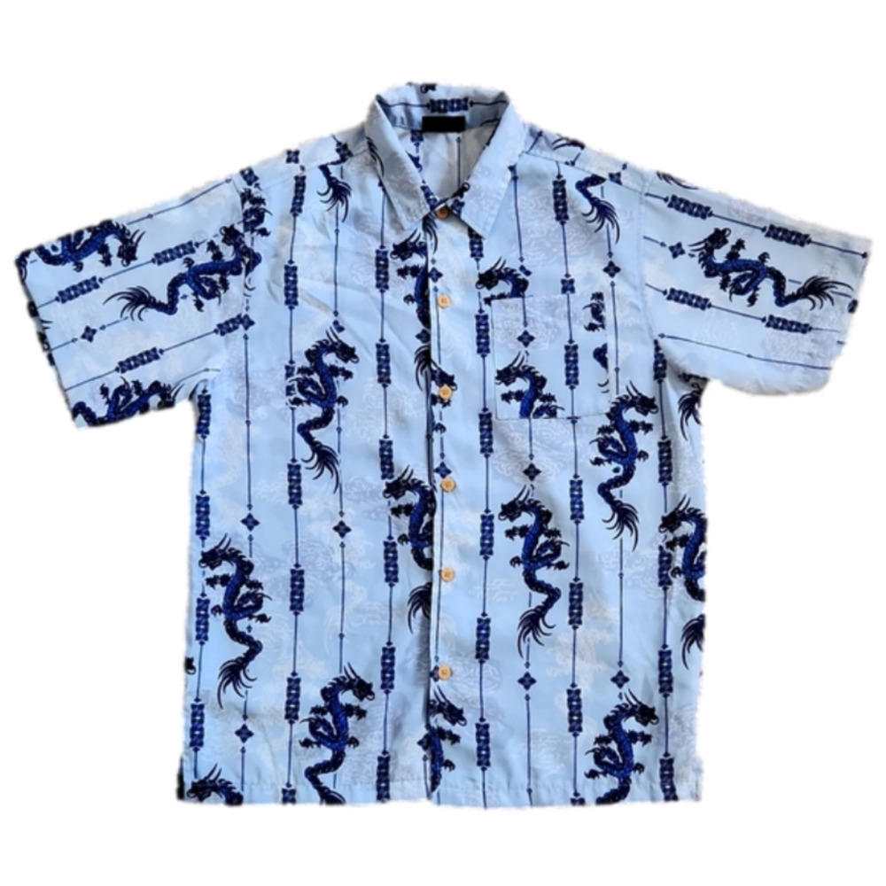 3/$20 XG Island Tropic Blue Dragon Print Button-Up Shirt